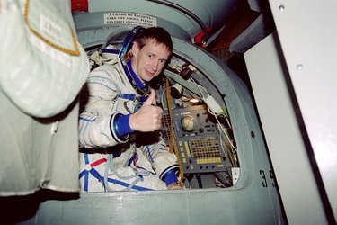ESA astronaut Frank De Winne in the Soyuz simulator during training at Star City.
