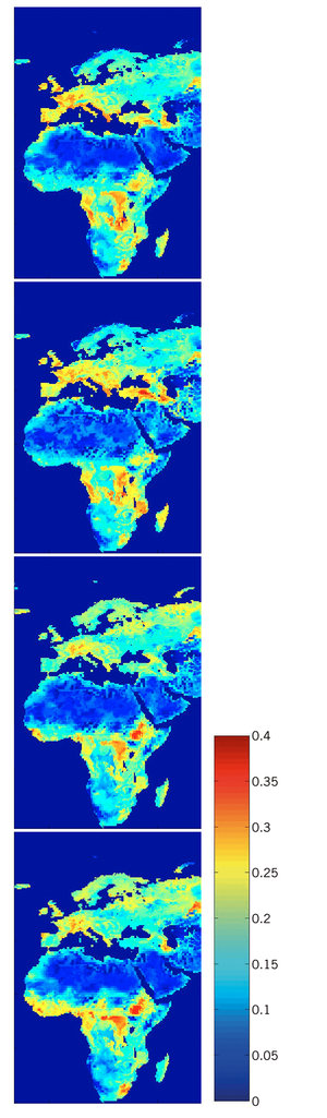 Simulated seasonal soil moisture maps