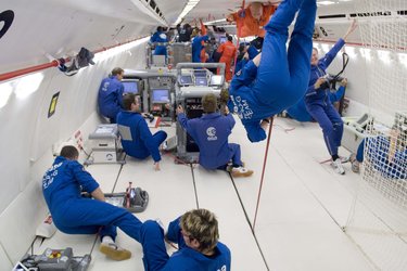 Day 1 of the 49th ESA Parabolic Flight Campaign: A view inside the 'Zero G' cabin during the microgravity phase of a parabola